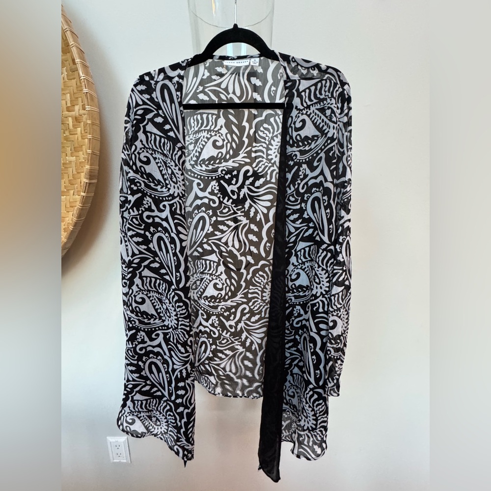 Susan Graver Black and White Patterned Sheer Open Cardigan